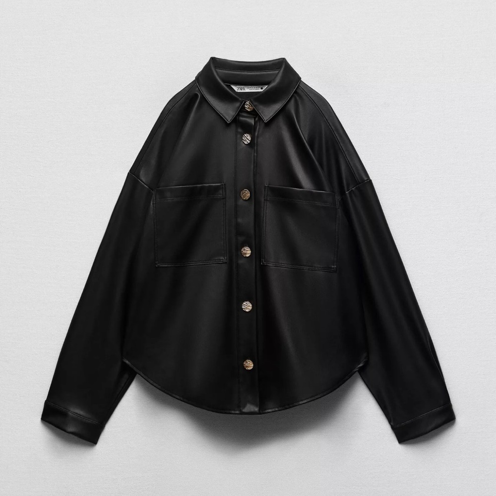 GOLD BUTTON FAUX LEATHER JACKET